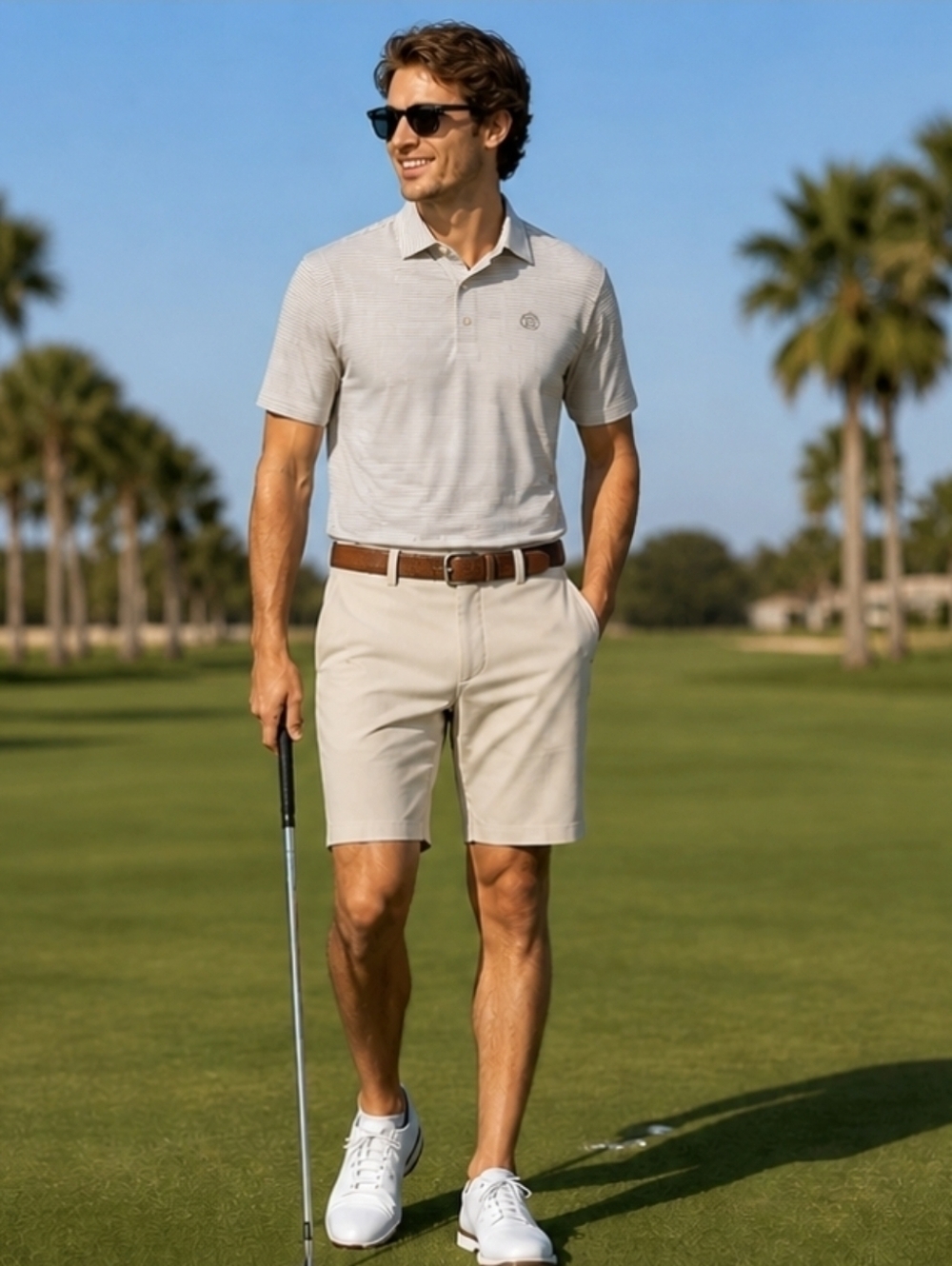 Peter Millar Light Tan Crown Sport Salem Performance Shorts Golf Casual Athletic